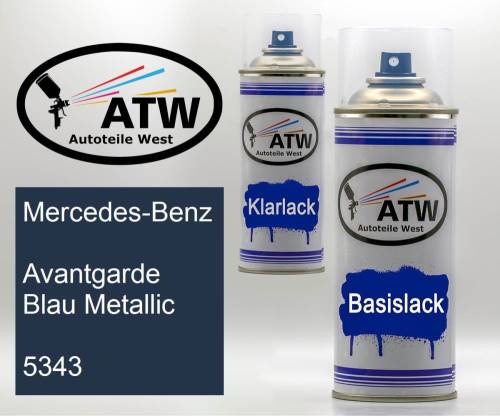 Mercedes-Benz, Avantgarde Blau Metallic, 5343: 400ml Sprühdose + 400ml Klarlack - Set, von ATW Autoteile West.